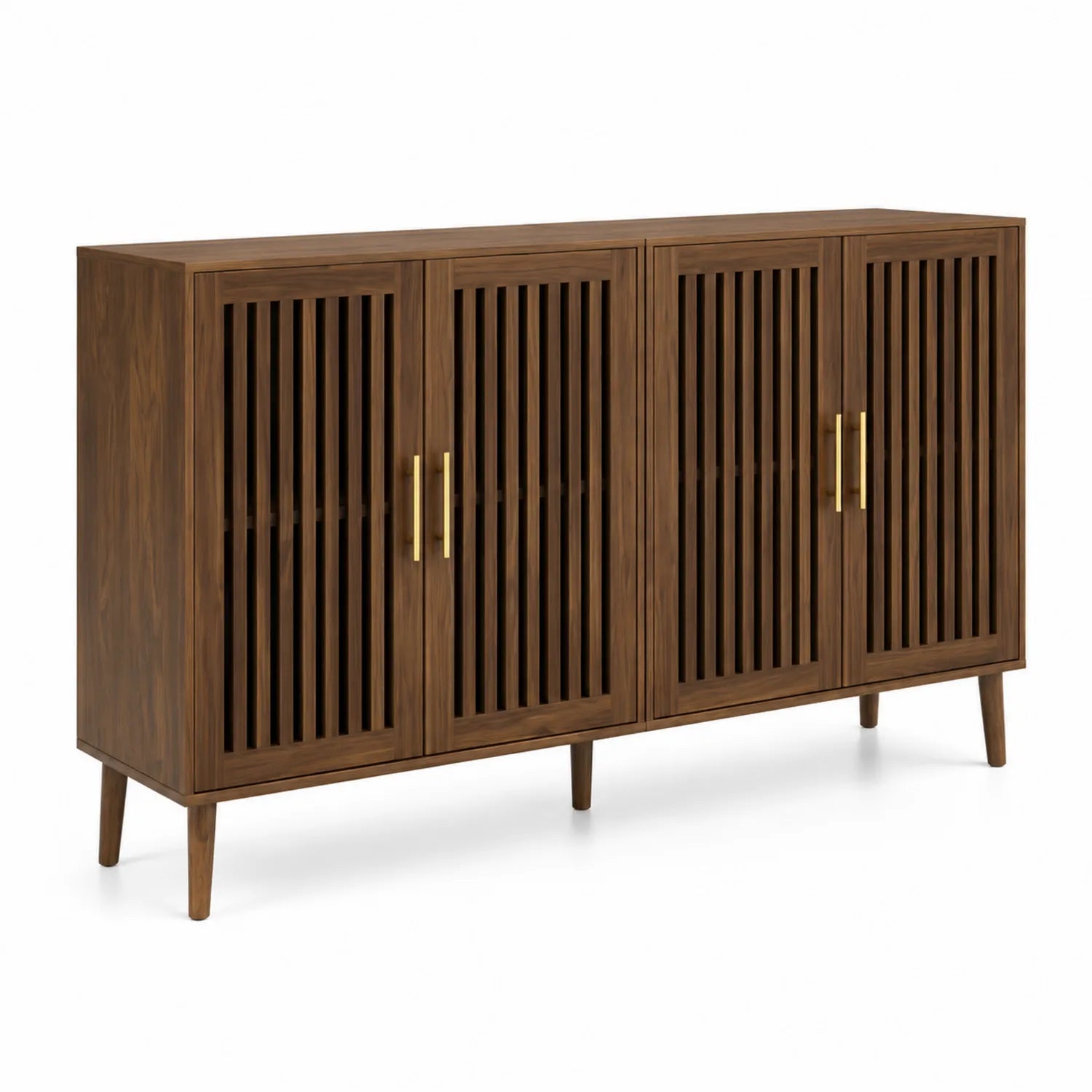 Braunes Holz Sideboard mit Lamellentüren 150cm x 40cm x 85cm