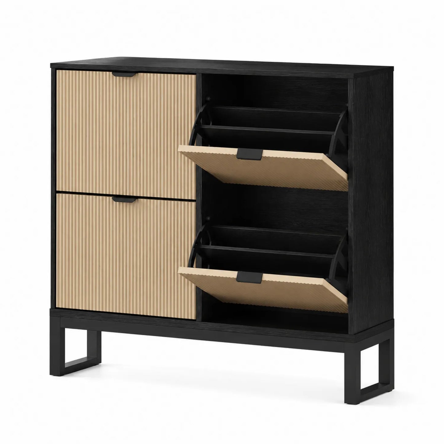 Schuhschrank MDF Schwarz Natur 80x30x90 cm