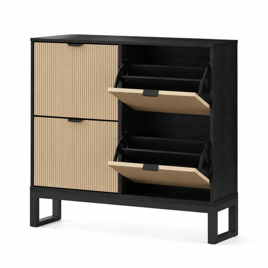 Schuhschrank MDF Schwarz Natur 80x30x90 cm