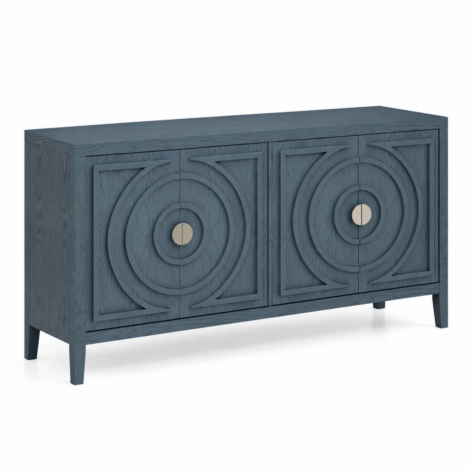 Blaues Sideboard aus Eichenfurnier mit kreisförmigem Muster 150x40x85 cm