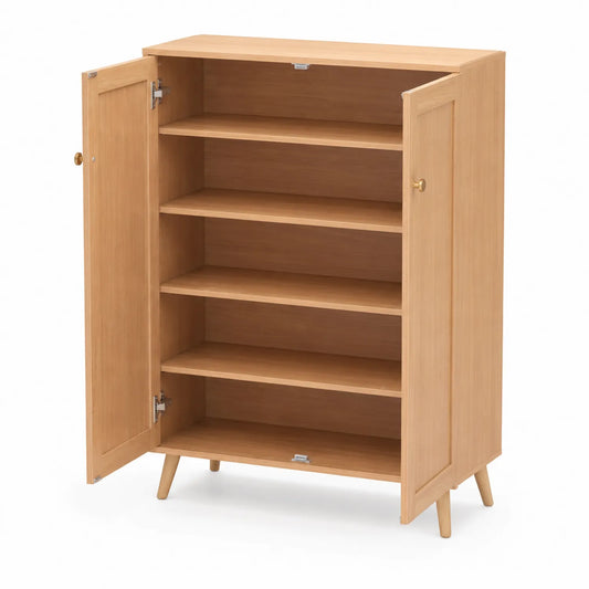 Schuhschrank Holz 5 Ebenen Kiefernholz Hellbraun