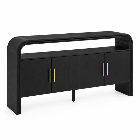 Sideboard Schwarz MDF mit Goldgriffen