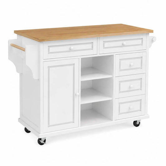Küchenwagen mit Schubladen Weiß 117x46x92 cm MDF und Eiche