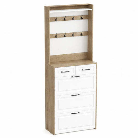MDF Schuhschrank mit Haken Wandgarderobe Weiß/Braun
