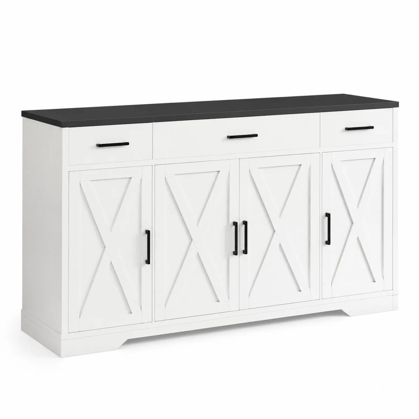 MDF Sideboard mit Metallgriffen in Weiß und Schwarz