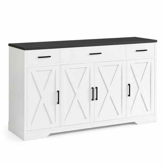 MDF Sideboard mit Metallgriffen in Weiß und Schwarz