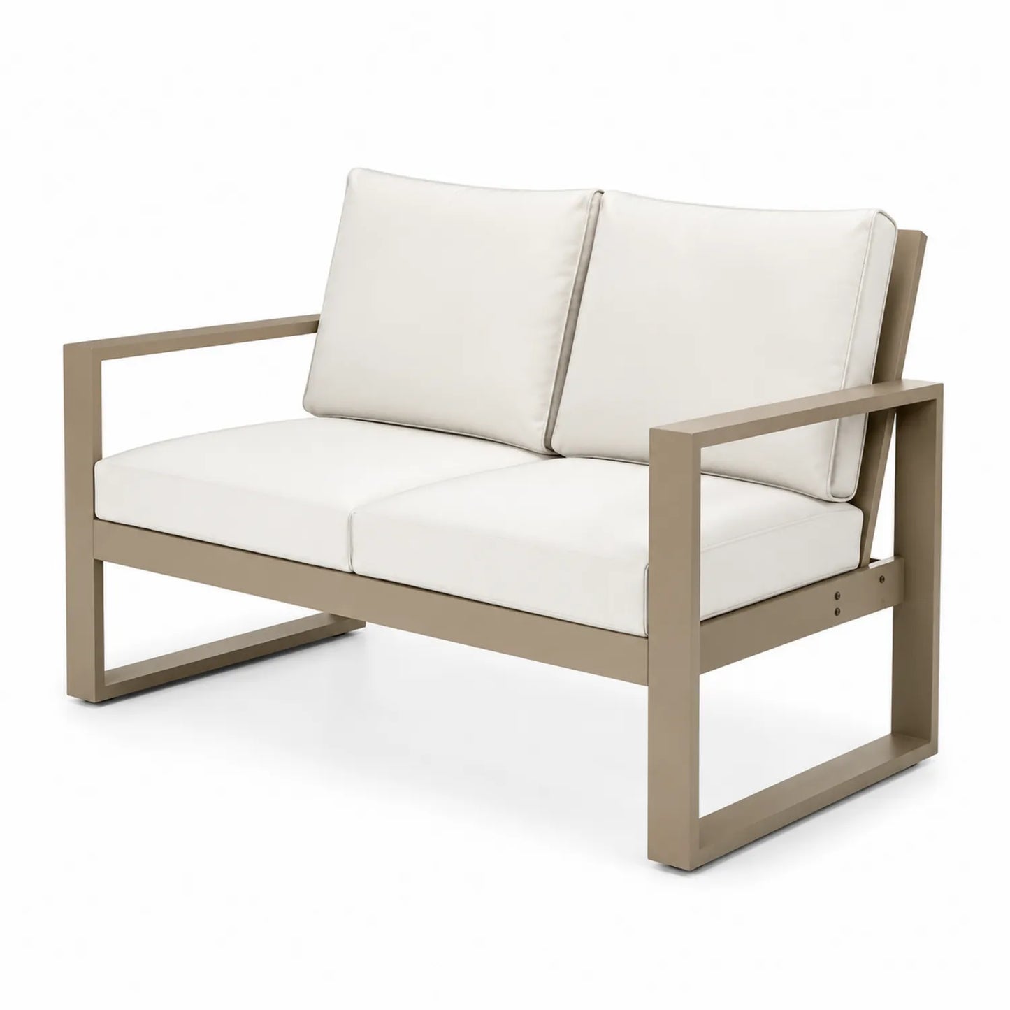 Aluminium Outdoor Sofa mit Polyesterkissen Beige/Weiß